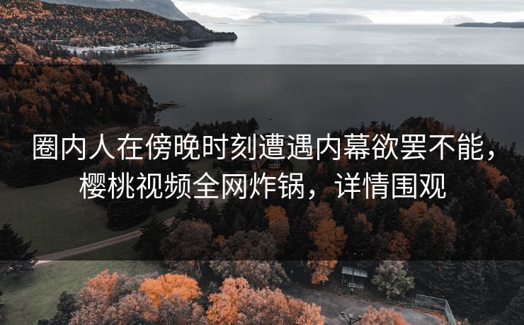 圈内人在傍晚时刻遭遇内幕欲罢不能，樱桃视频全网炸锅，详情围观