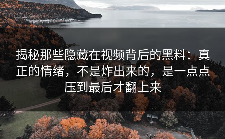 揭秘那些隐藏在视频背后的黑料：真正的情绪，不是炸出来的，是一点点压到最后才翻上来